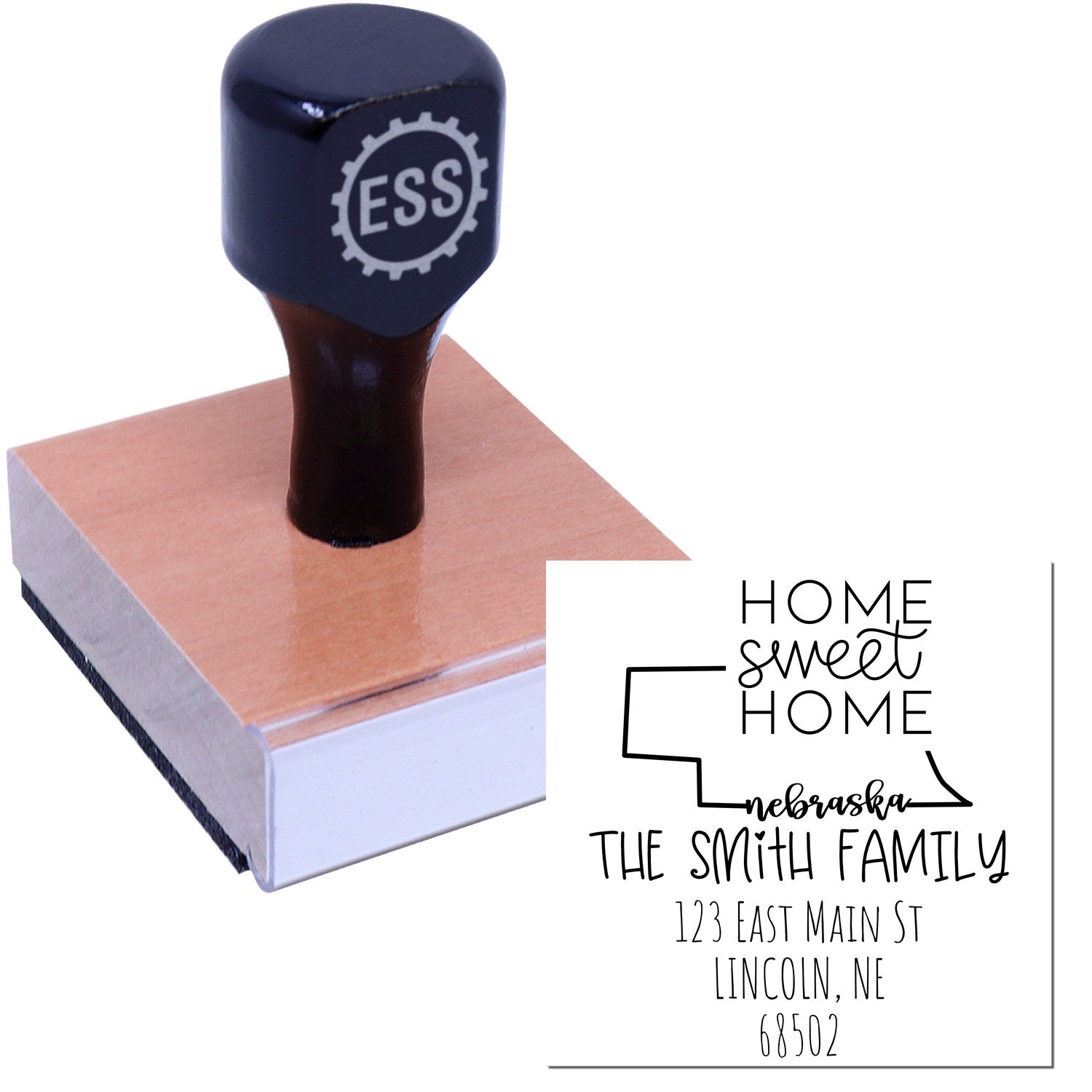 Wood Handle Nebraska Home Sweet Home Custom Address Label Rubber Stamp