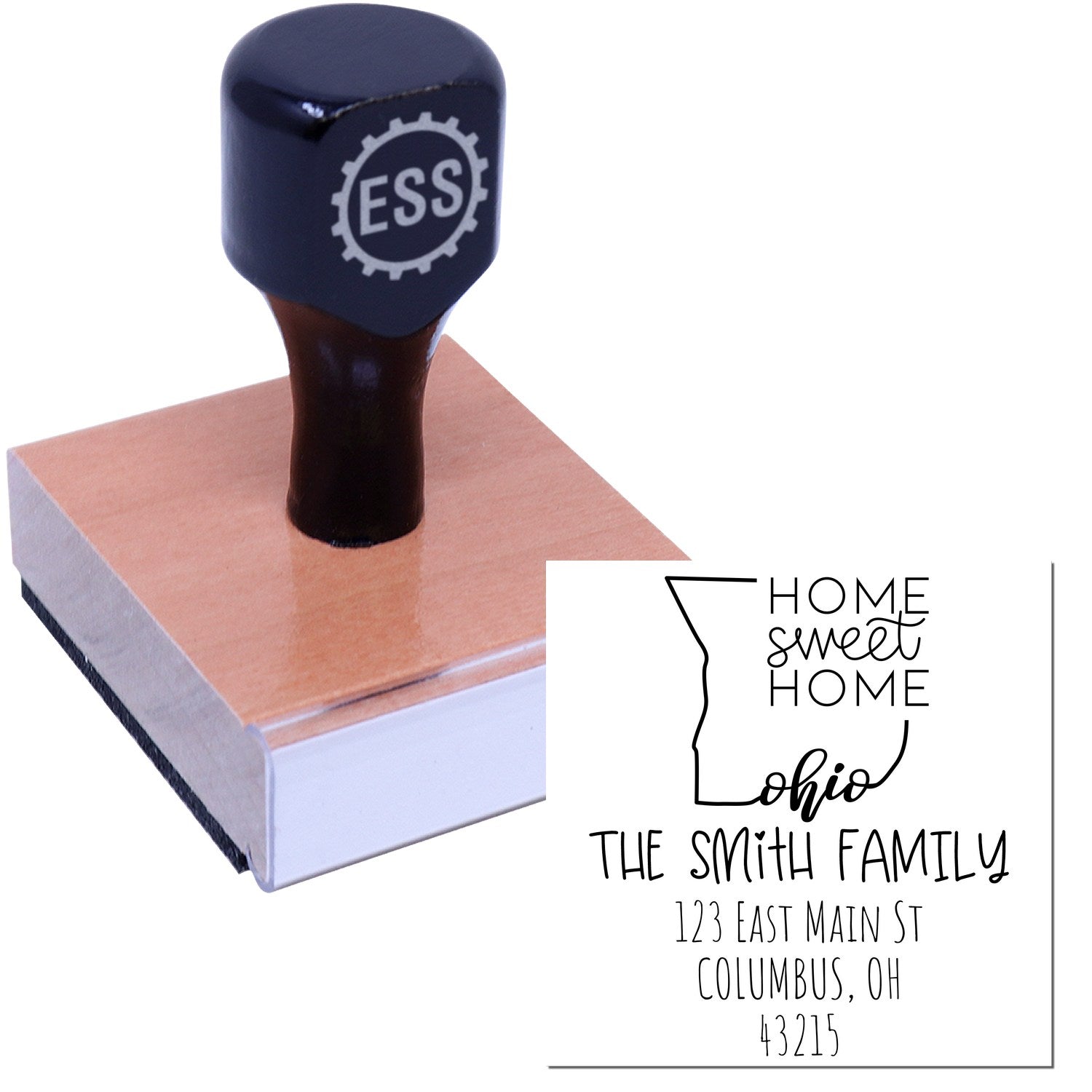 Wood Handle Ohio Home Sweet Home Customized Name and Address Stamper