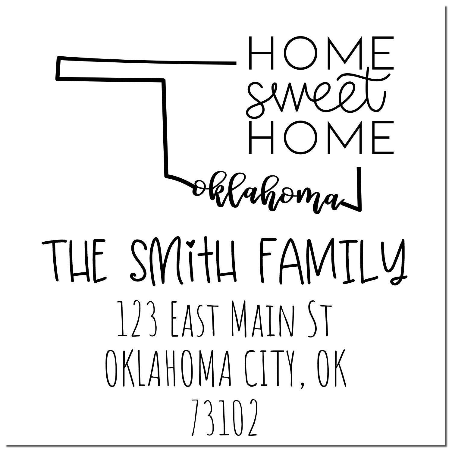 Wood Handle Oklahoma Home Sweet Home Customized Name and Address Rubber Stamp