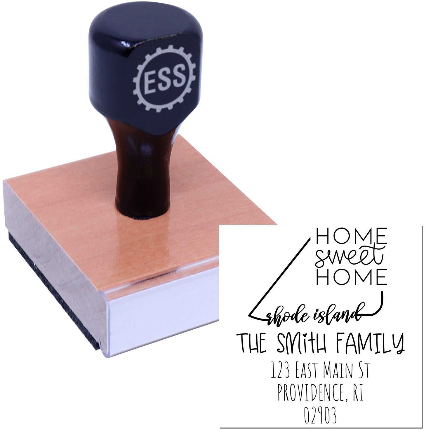 Wood Handle Rhode Island Home Sweet Home Customized Mailing Rubber Stamp