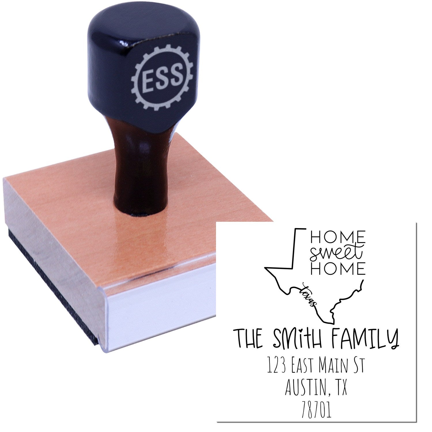 Wood Handle Texas Home Sweet Home Customized Home Address Stamp