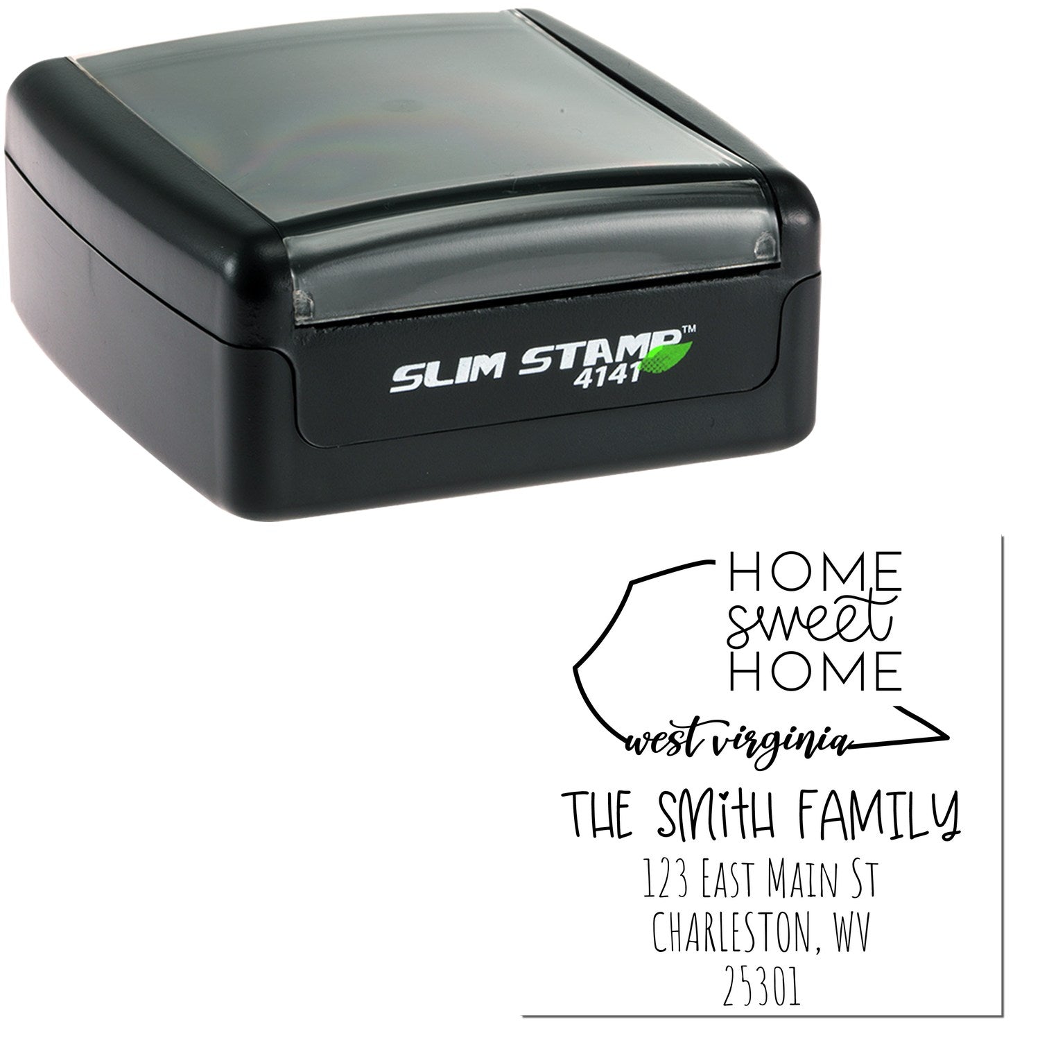 Slim West Virginia Home Sweet Home Customizable Return Address Pre-Inked Stamp