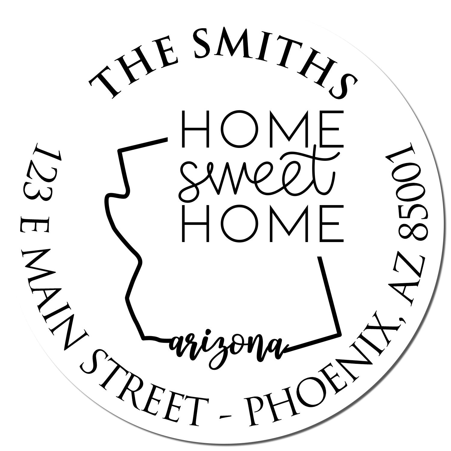 Wooden Handle Round Arizona State Home Sweet Home Address Label Rubber Stamp