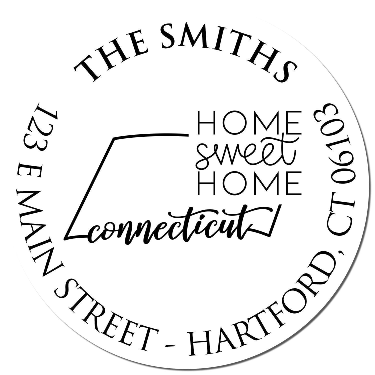 Self-Inking Round Connecticut State Home Sweet Home Personalized Mail Address Stamper