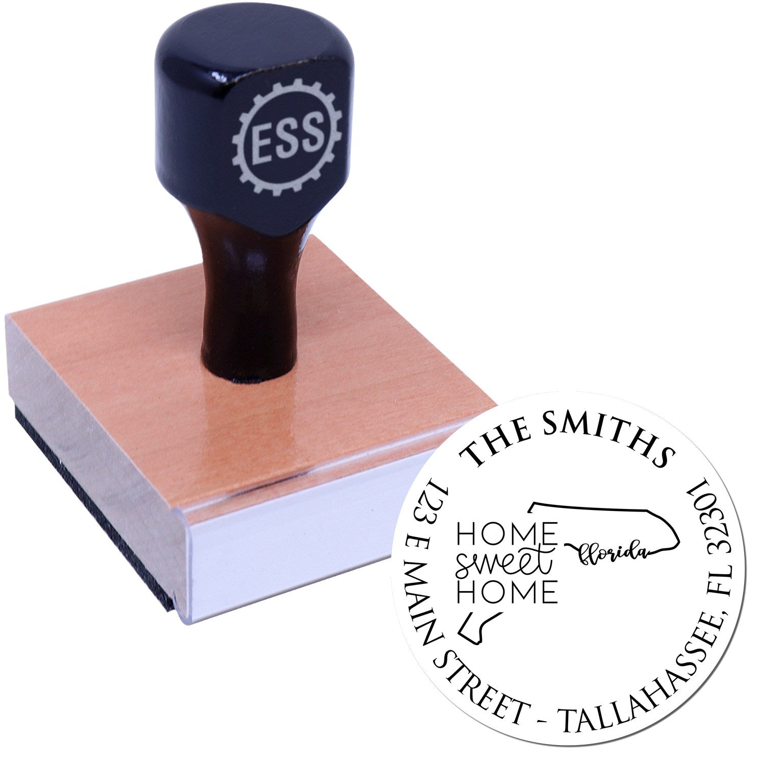 Wooden Handle Round Florida State Home Sweet Home Address Rubber Stamp