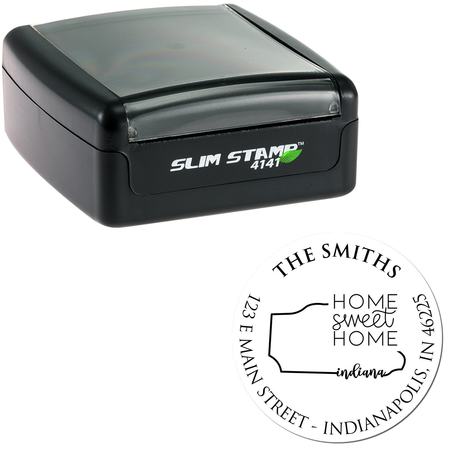 Slim Illinois State Home Sweet Home Custom-Made Name and Address Pre-Inked Stamp