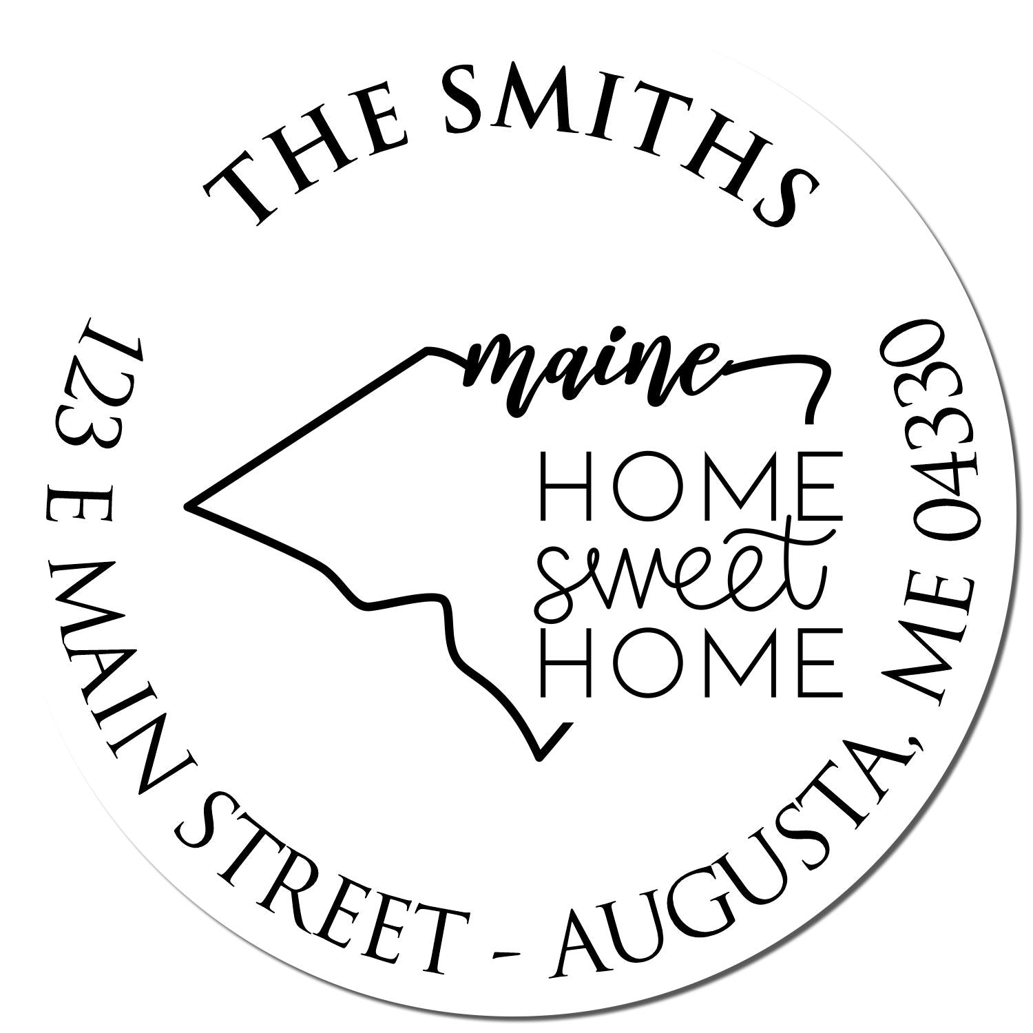 Self-Inking Round Maine State Home Sweet Home Personalized Name and Address Stamper