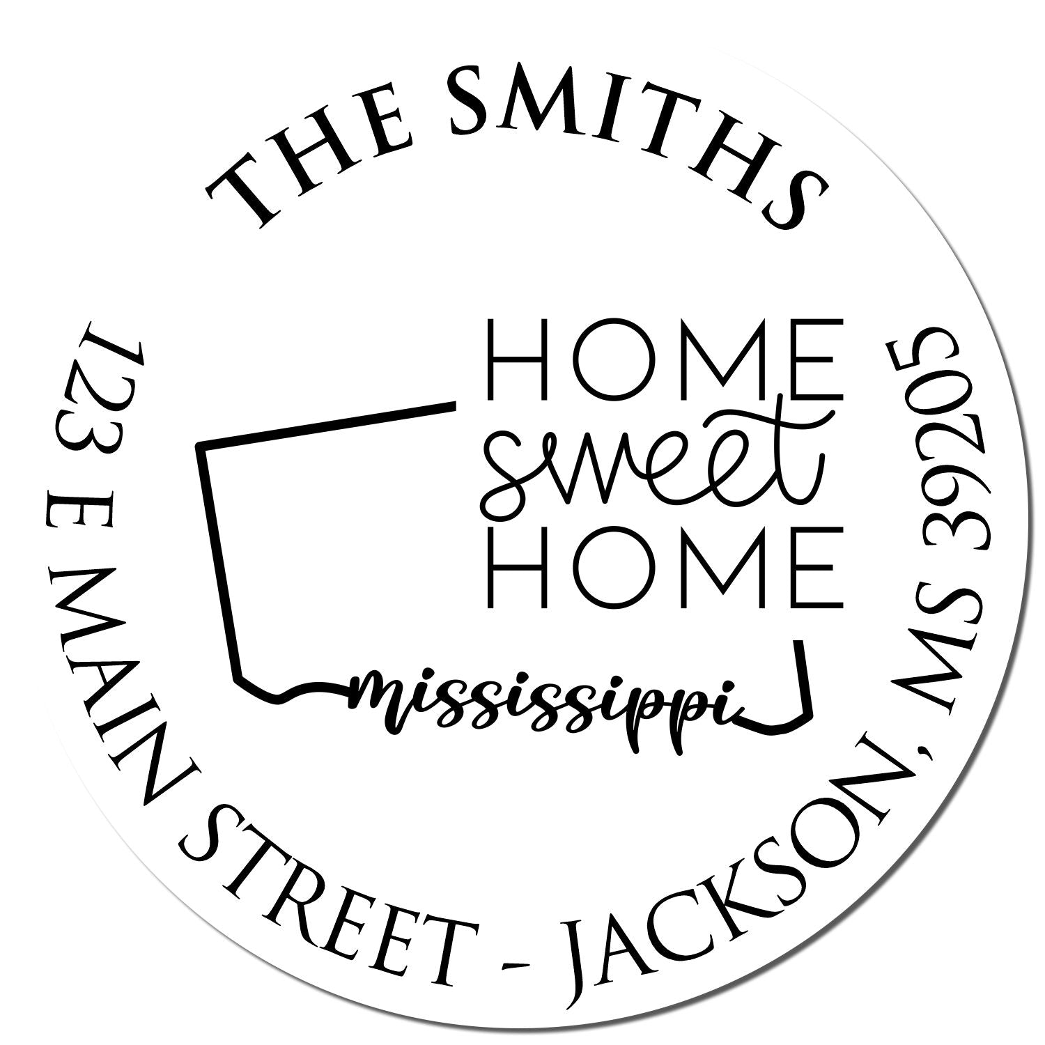 Slim Mississippi State Home Sweet Home Custom-Made Return Address Pre-Inked Stamp