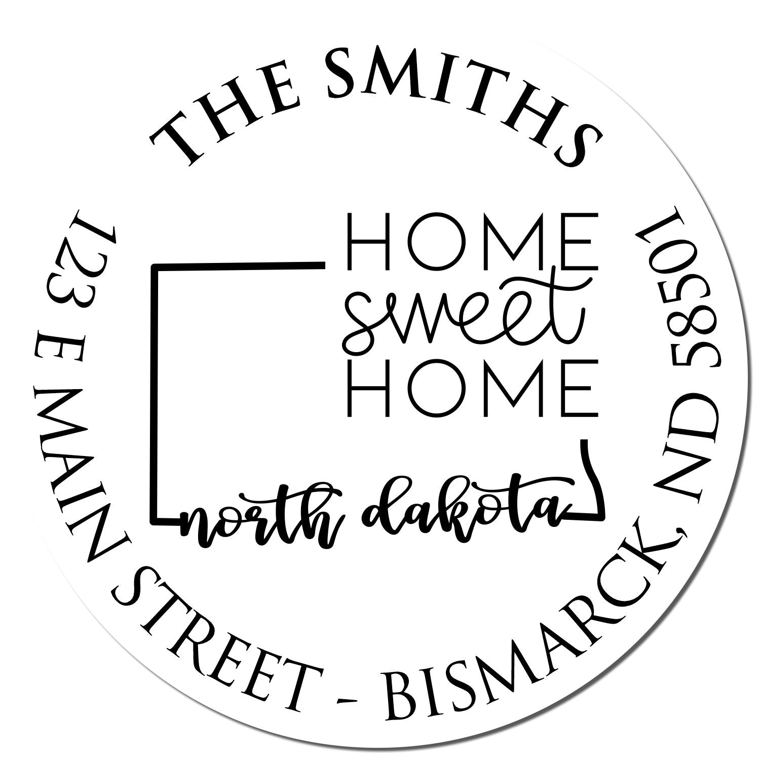 Self-Inking Round North Dakota State Home Sweet Home Address Label Stamper