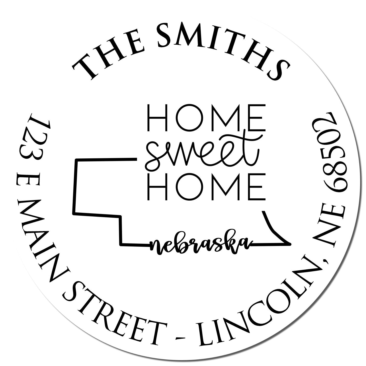 Self-Inking Round Nebraska State Home Sweet Home Personalized Return Address Stamp