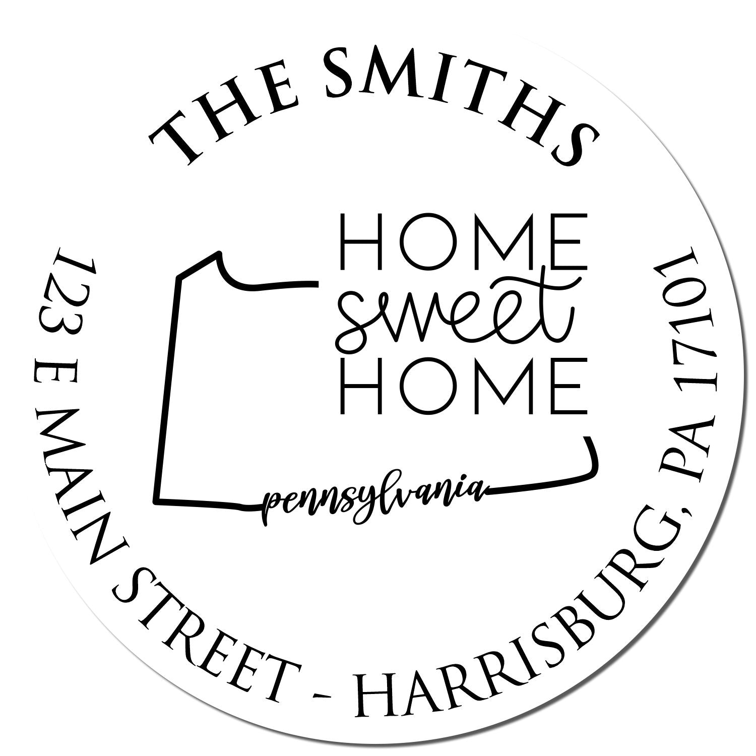 Self-Inking Round Pennsylvania State Home Sweet Home Address Rubber Stamp