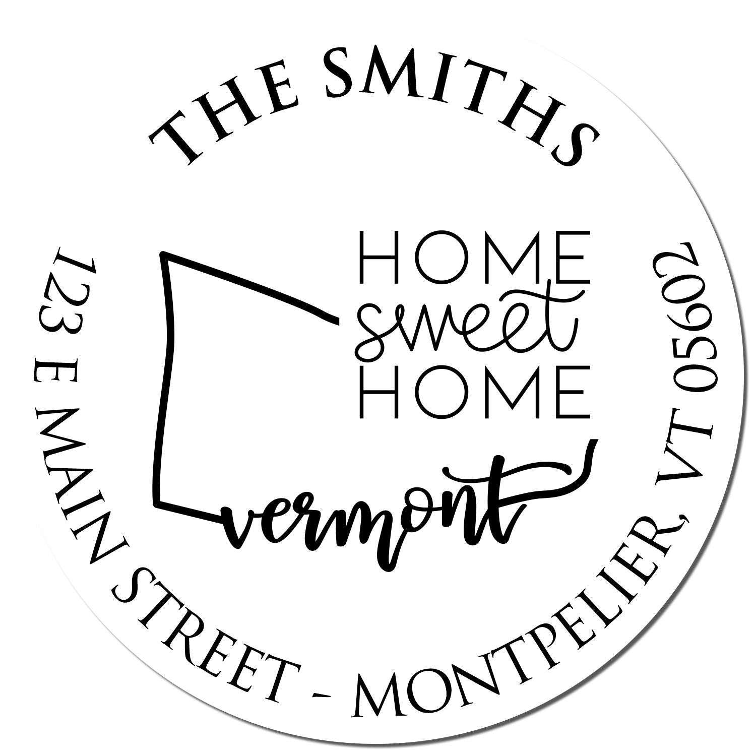 Self-Inking Round Vermont State Home Sweet Home Custom Address Return Stamp