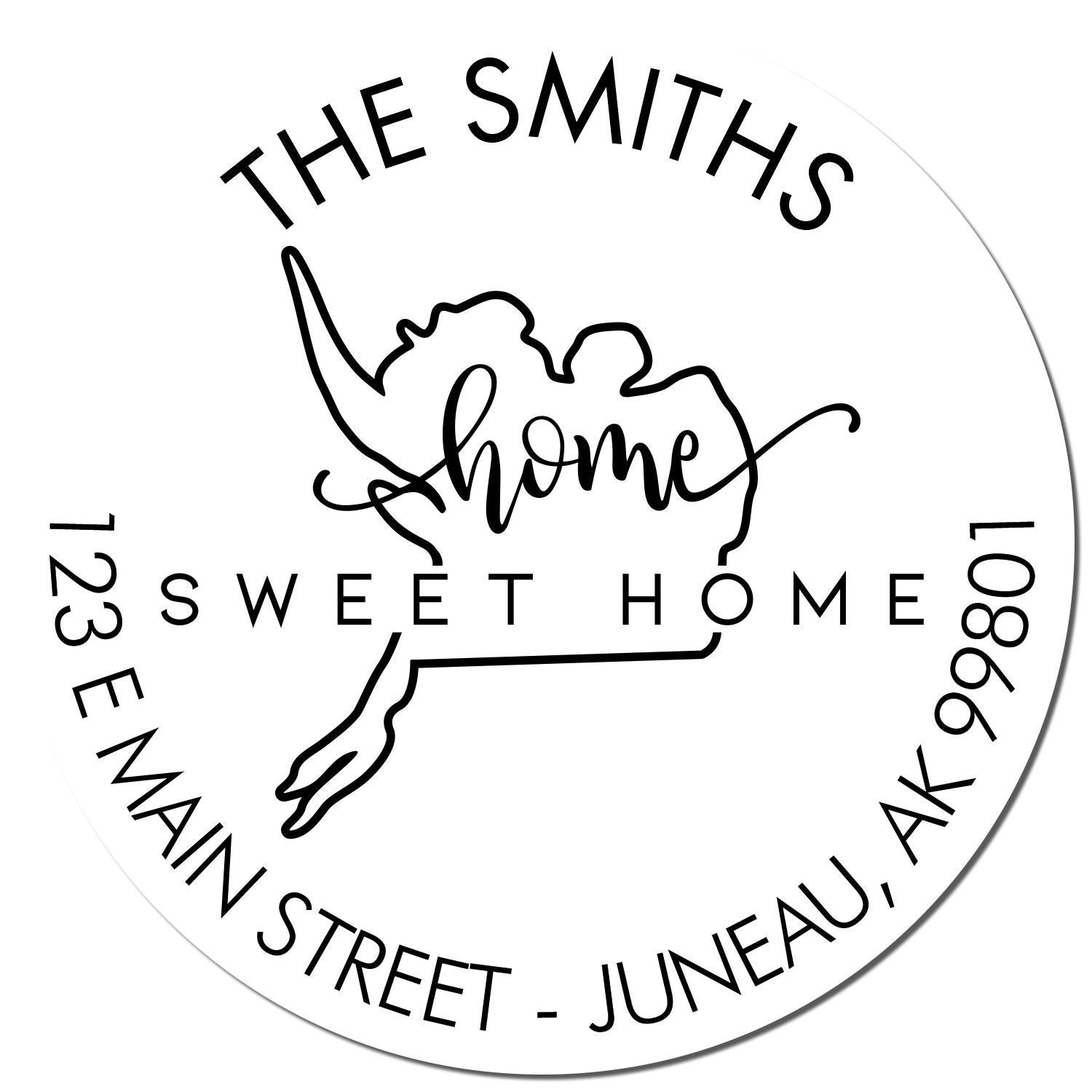 Round PSI Home Sweet Home for Alaska Personalized New Address Stamper