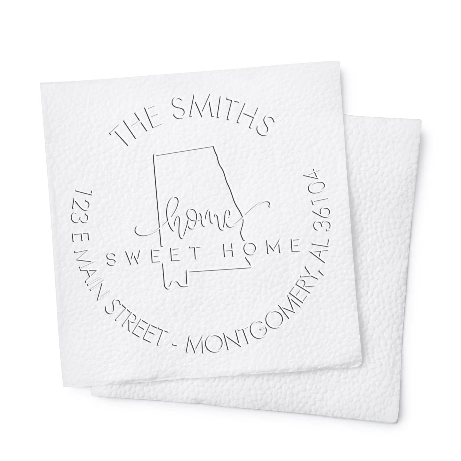Home Sweet Home Alabama Hybrid Personalizable Name and Address Embossed Stamp - Engineer Seal Stamps