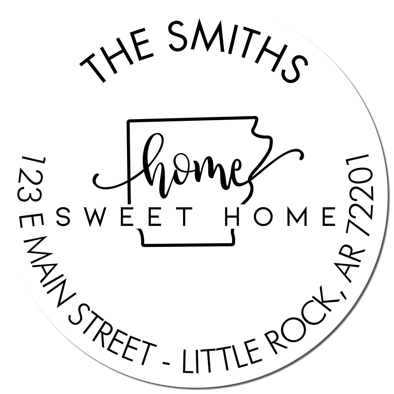 Wooden Handle Round Home Sweet Home for Arkansas Customizable Address Rubber Stamp