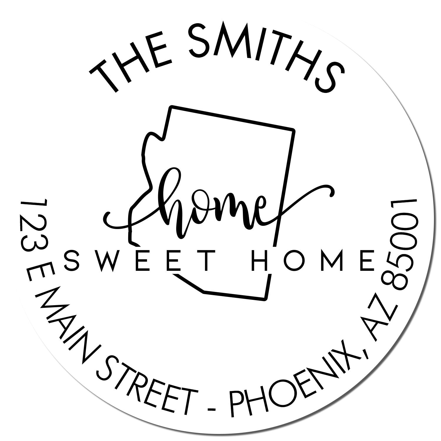 Wooden Handle Round Home Sweet Home for Arizona Customizable Address Return Rubber Stamp