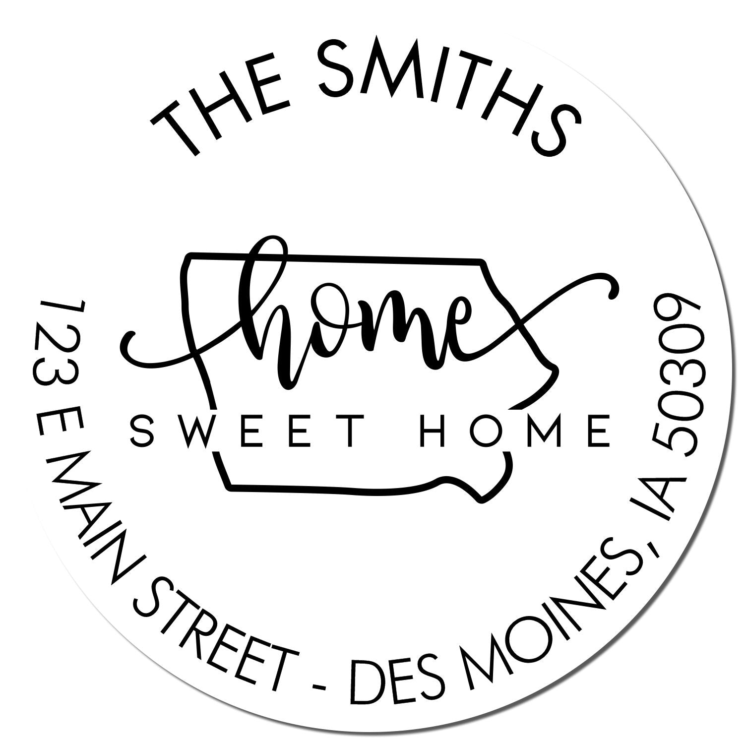 Self-Inking Round Home Sweet Home for Iowa Custom Mailing Stamp