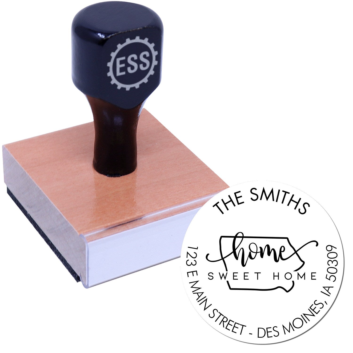 Wooden Handle Round Home Sweet Home for Iowa Customizable Mail Address Rubber Stamp