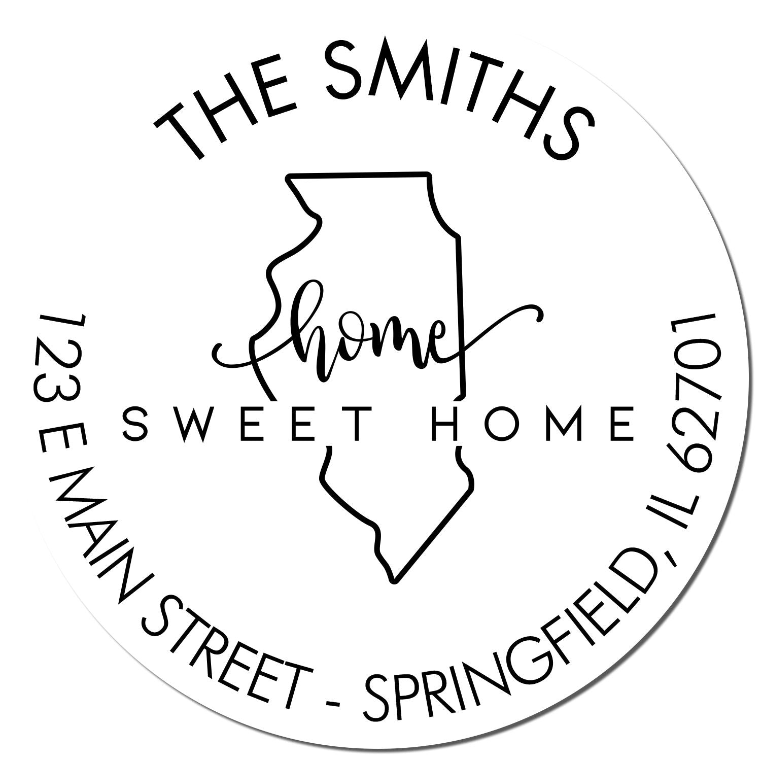 Self-Inking Round Home Sweet Home for Illinois Custom Mailing Address Stamper