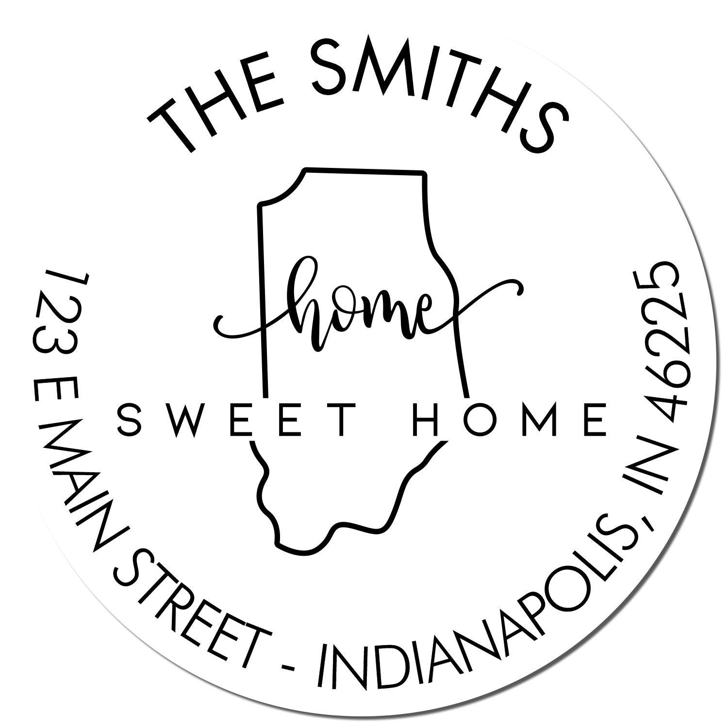 Round PSI Home Sweet Home for Indiana Address Label Stamper