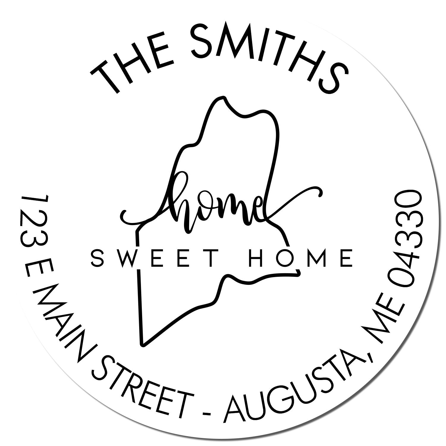 Wooden Handle Round Home Sweet Home for Maine Customizable Mailing Address Rubber Stamp