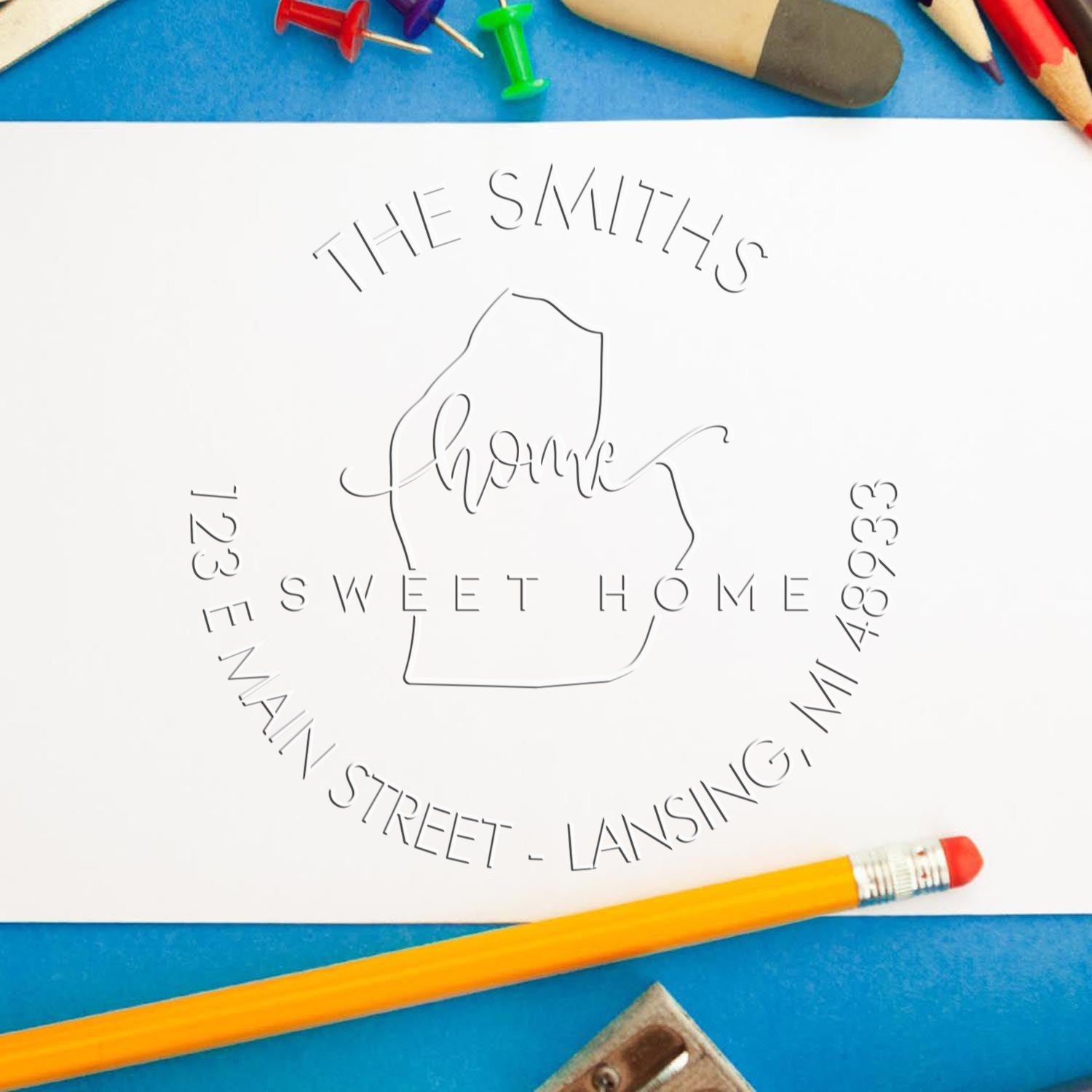 Home Sweet Home Michigan Hybrid Personalizable Mailing Address Seal Stamp Embosser - Engineer Seal Stamps