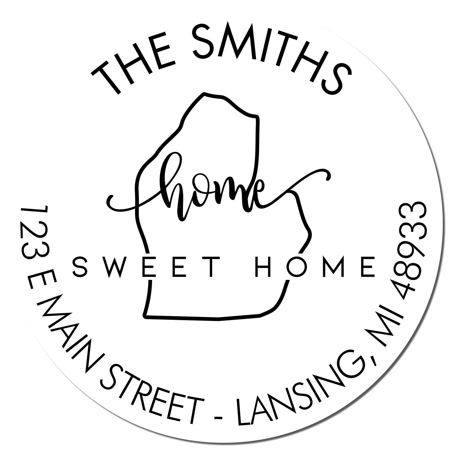 Wooden Handle Round Home Sweet Home for Michigan Customizable Mailing Rubber Stamp