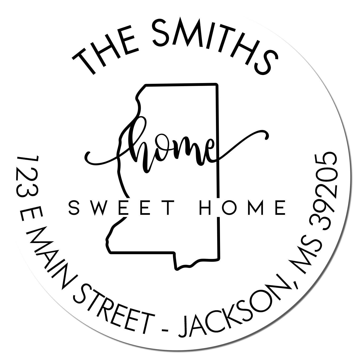 Wooden Handle Round Home Sweet Home for Mississippi Customizable Mailing Rubber Stamp