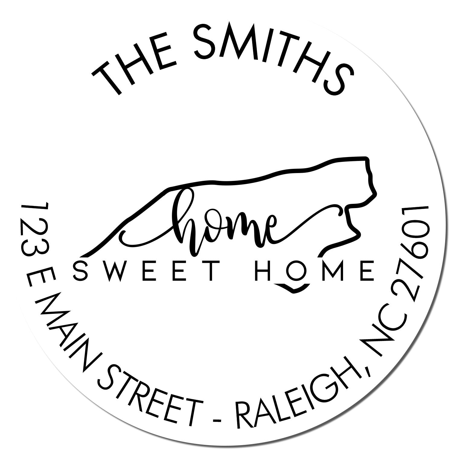 Wooden Handle Round Home Sweet Home for North Carolina Customizable New Home Address Rubber Stamp