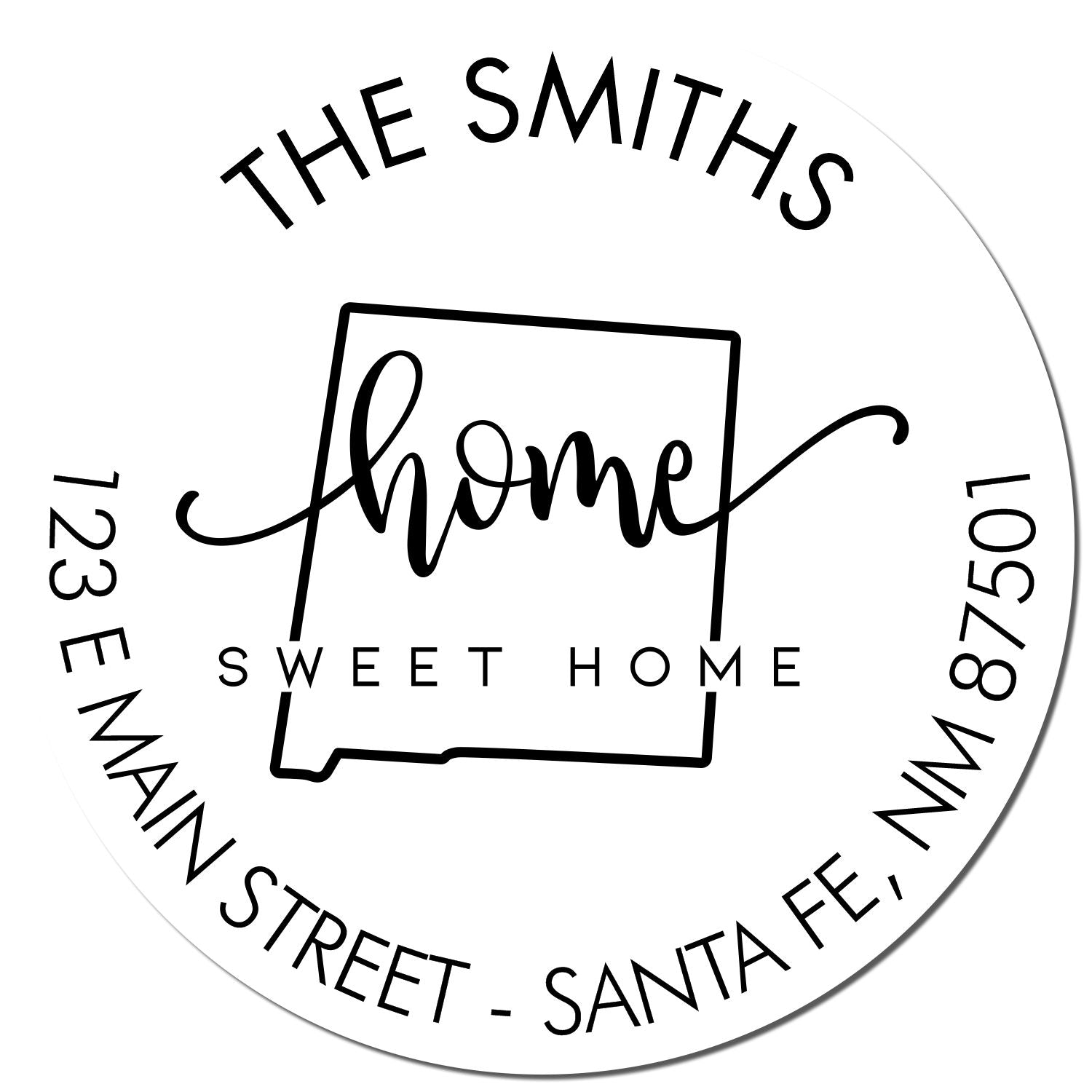 Wooden Handle Round Home Sweet Home for New Mexico Customizable New Home Address Rubber Stamp