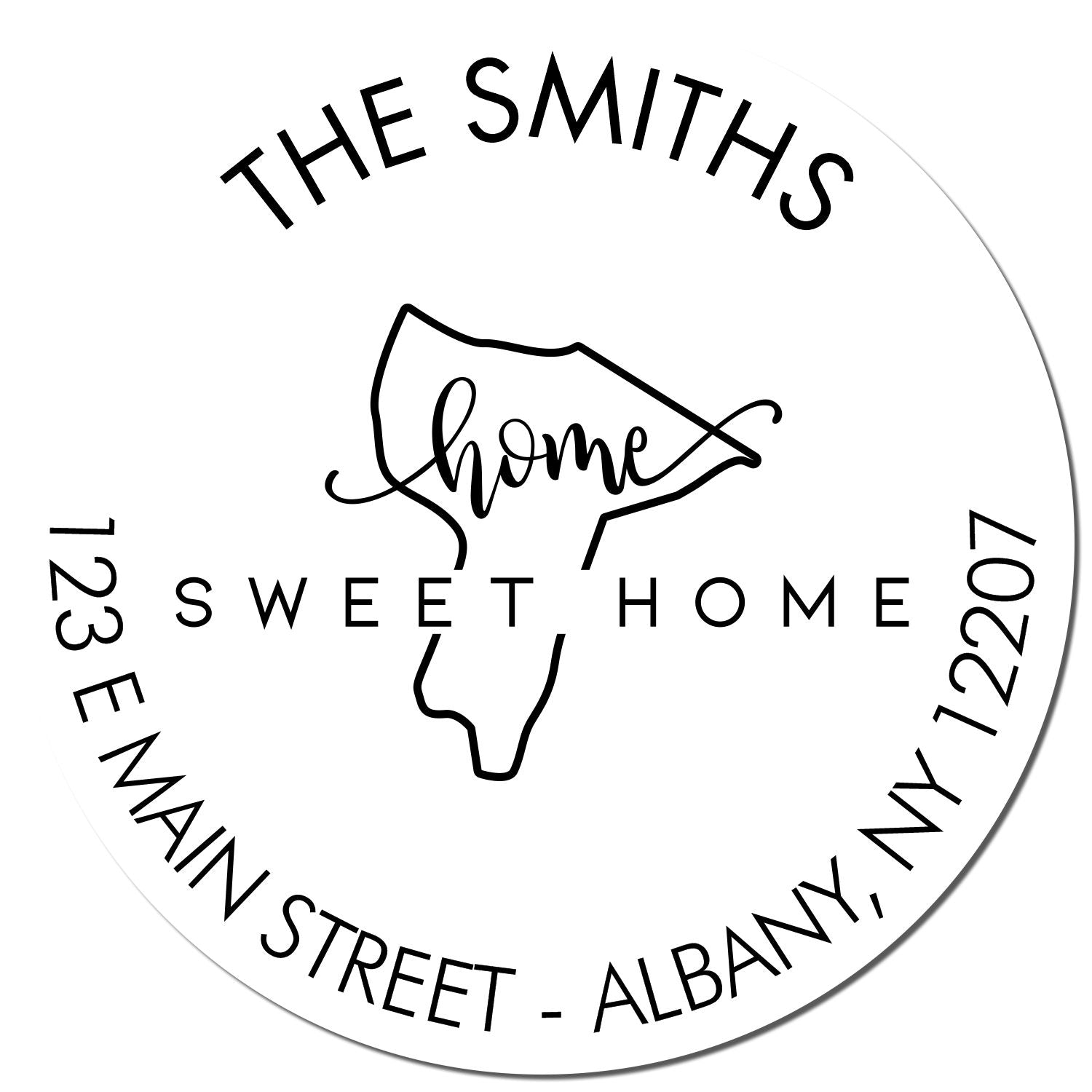 Wooden Handle Round Home Sweet Home for New York Customizable New Home Address Stamp