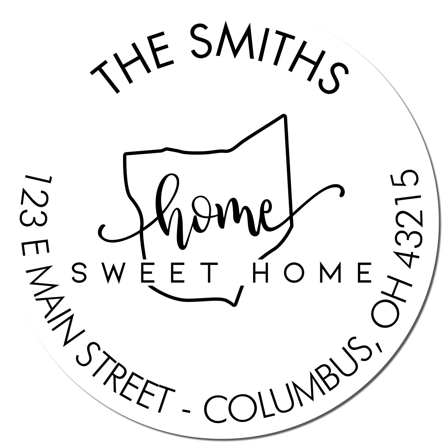 Self-Inking Round Home Sweet Home for Ohio Customizable Address Rubber Stamp