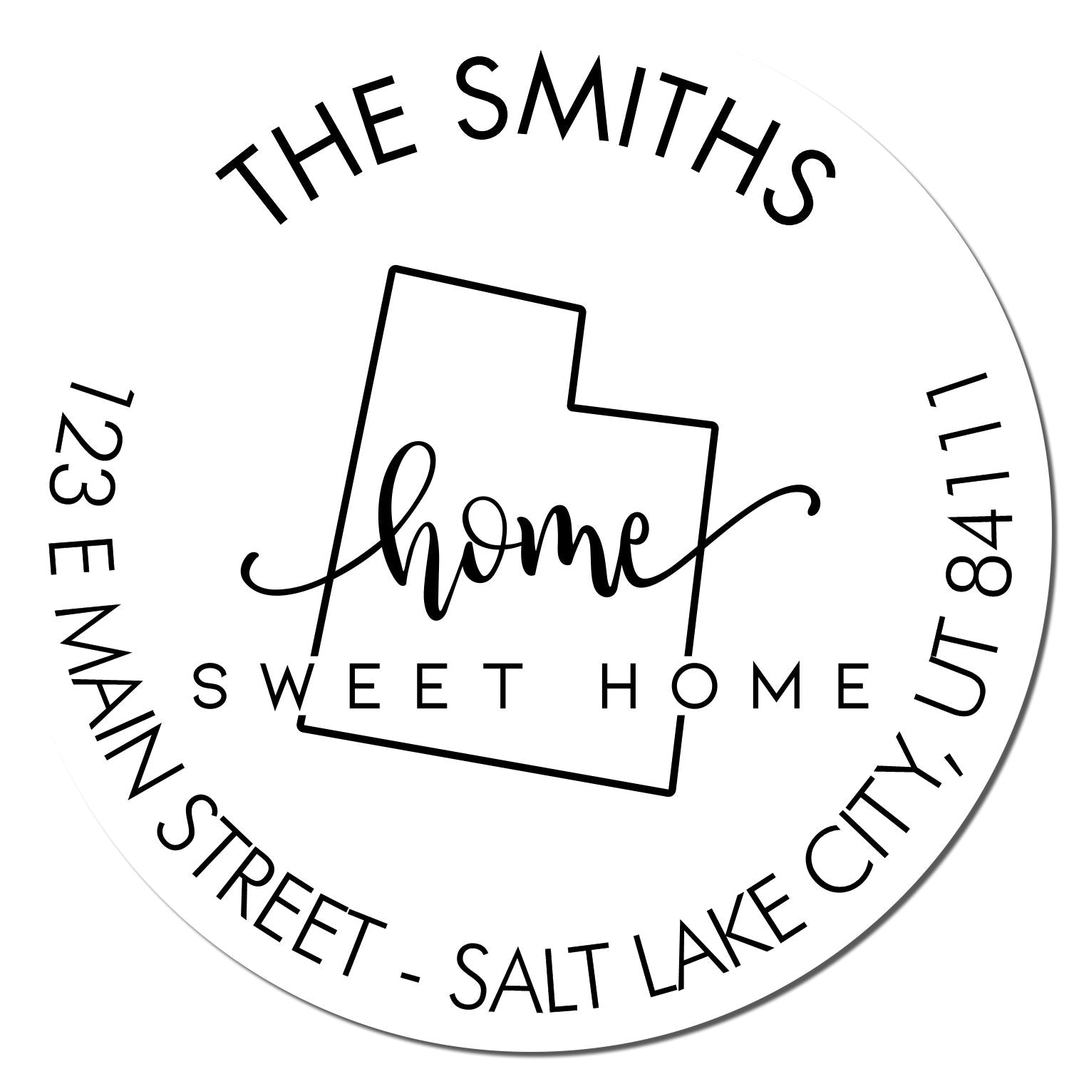 Self-Inking Round Home Sweet Home for Utah Customizable Mail Address Rubber Stamp