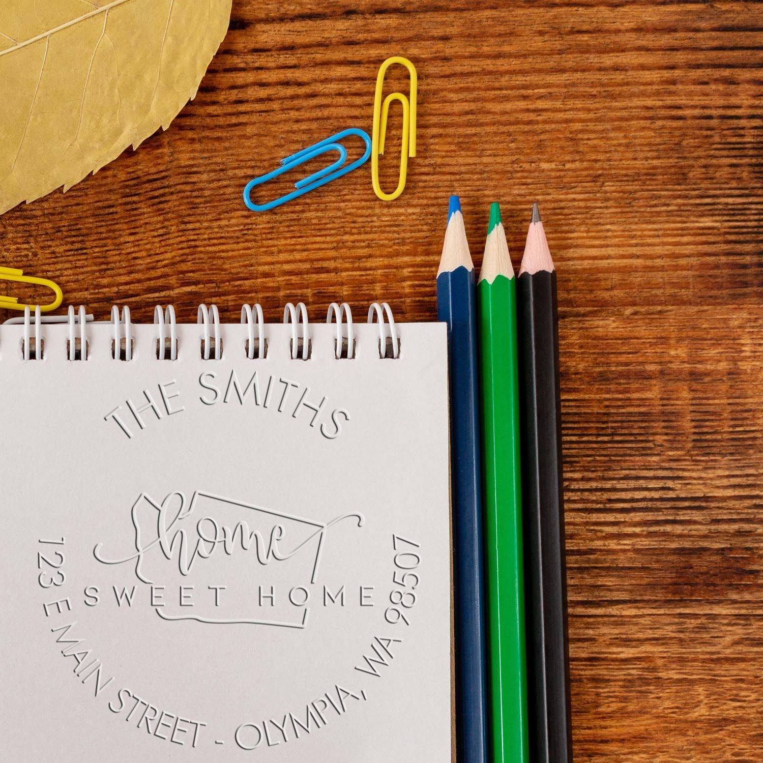 Home Sweet Home Washington Hybrid Customizable Mailing Embossed Seal - Engineer Seal Stamps