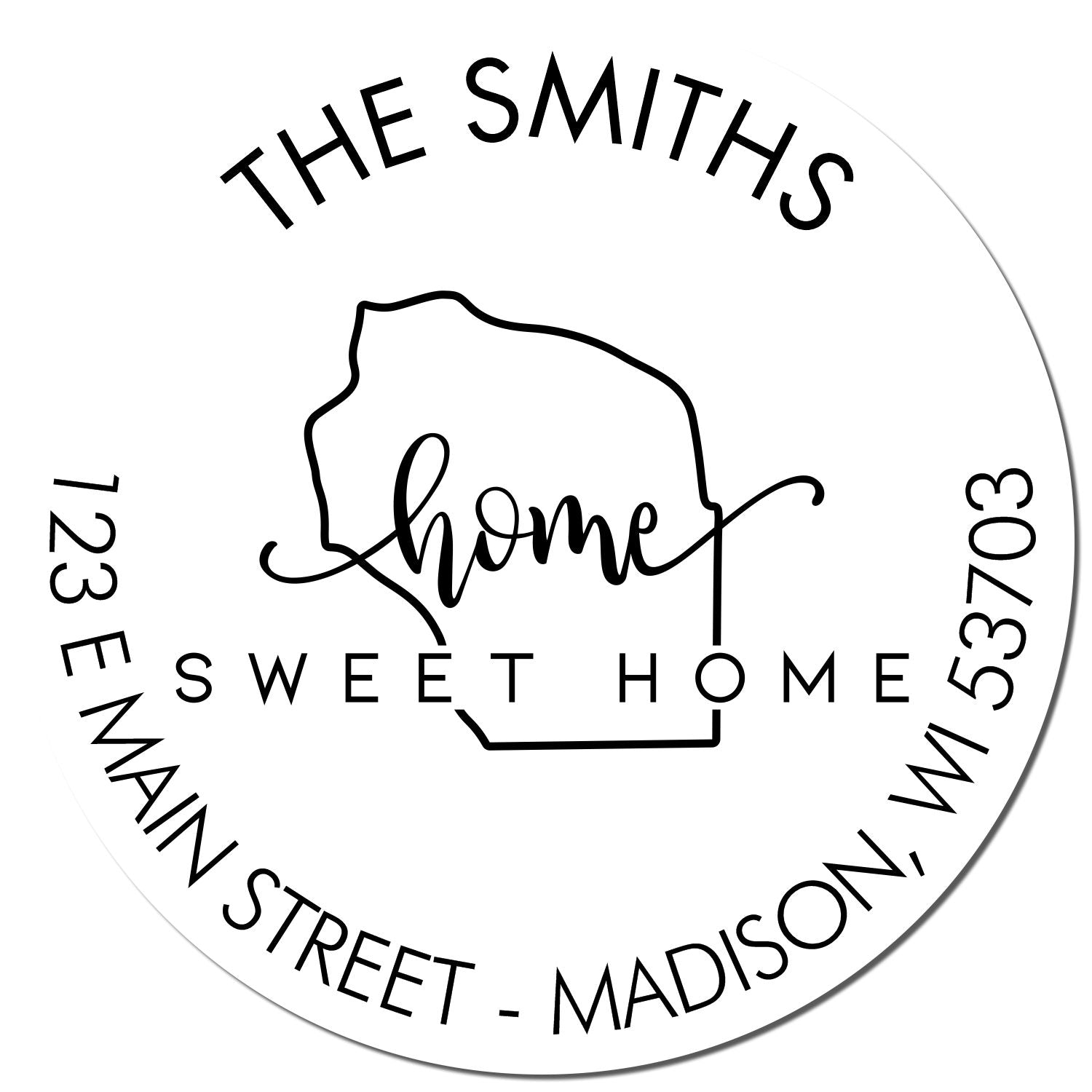 Wooden Handle Round Home Sweet Home for Wisconsin Customized Home Address Rubber Stamp