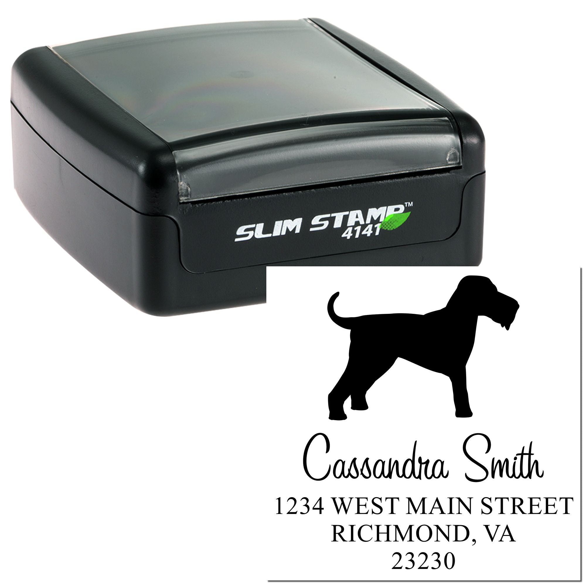 Slim Pre-Inked Airedale Terrier Personalizable Mail Label Stamp