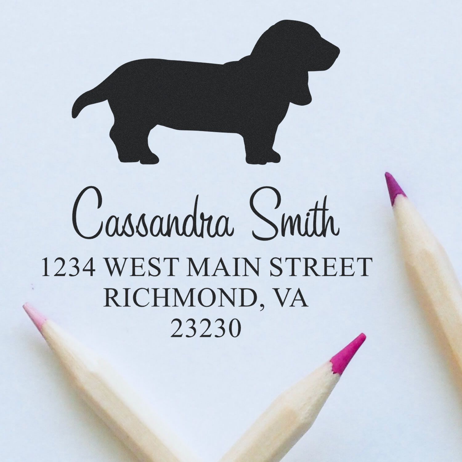 Wood Handle Basset Hound Address Label Stamp