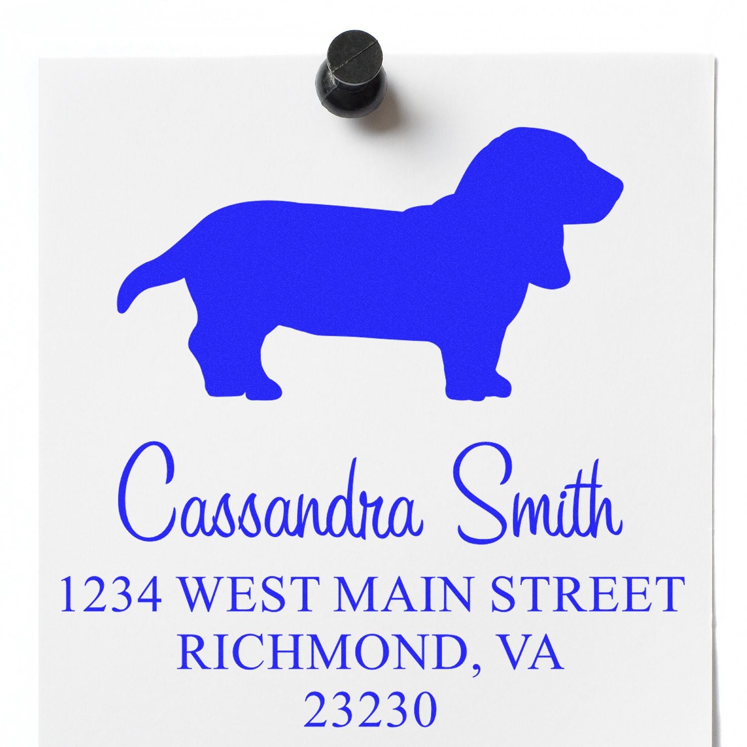 Wood Handle Basset Hound Address Label Stamp