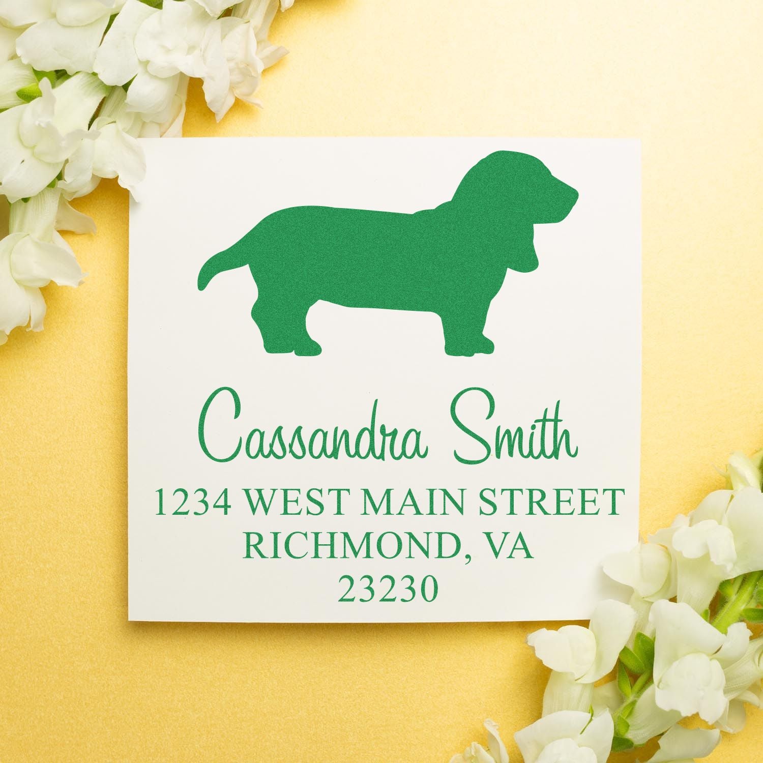 Wood Handle Basset Hound Address Label Stamp