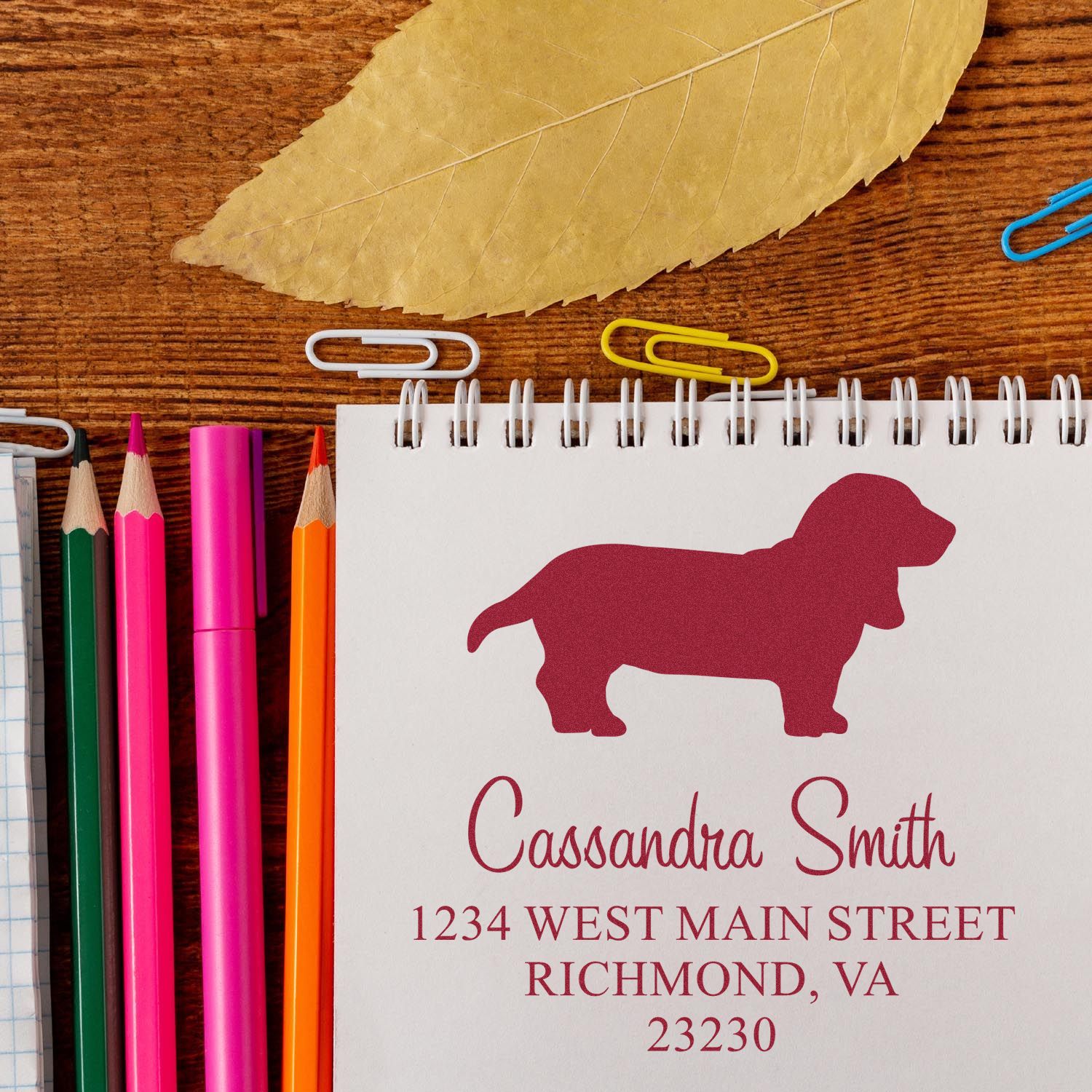 Wood Handle Basset Hound Address Label Stamp