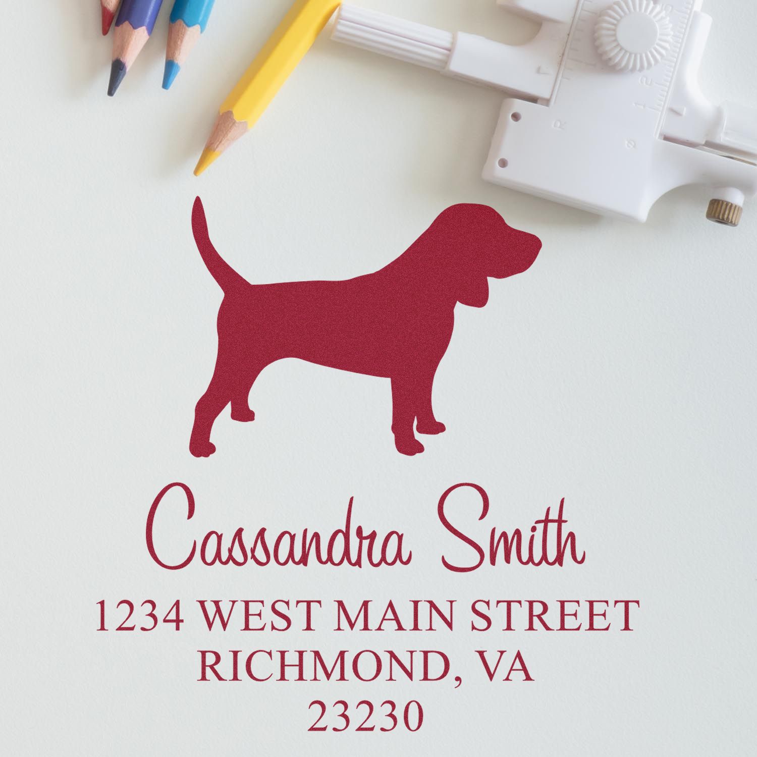 Wood Handle Beagle Address Label Stamp for Envelopes