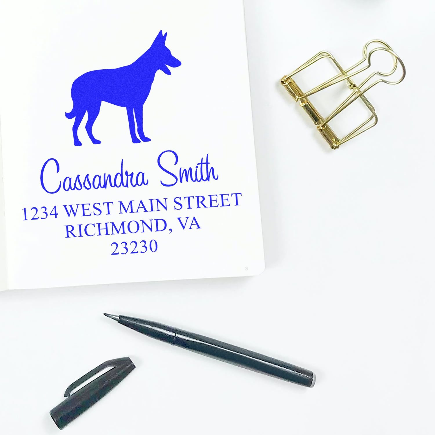 Wood Handle Belgian Malinois Address Label Stamp for Envelopes