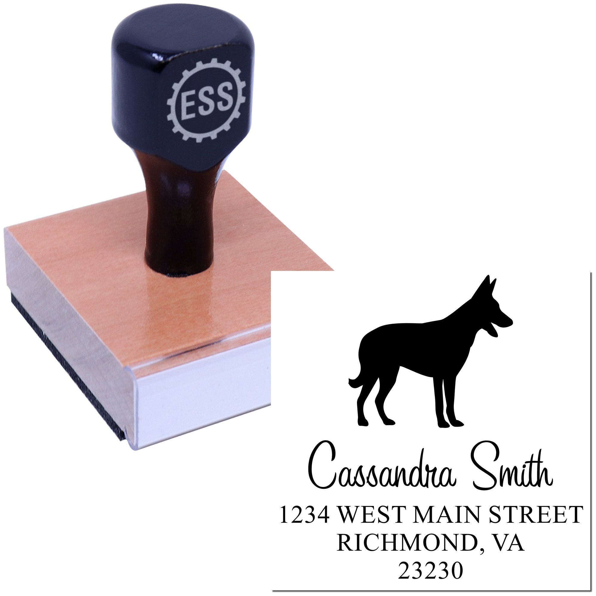 Wood Handle Belgian Malinois Address Label Stamp for Envelopes