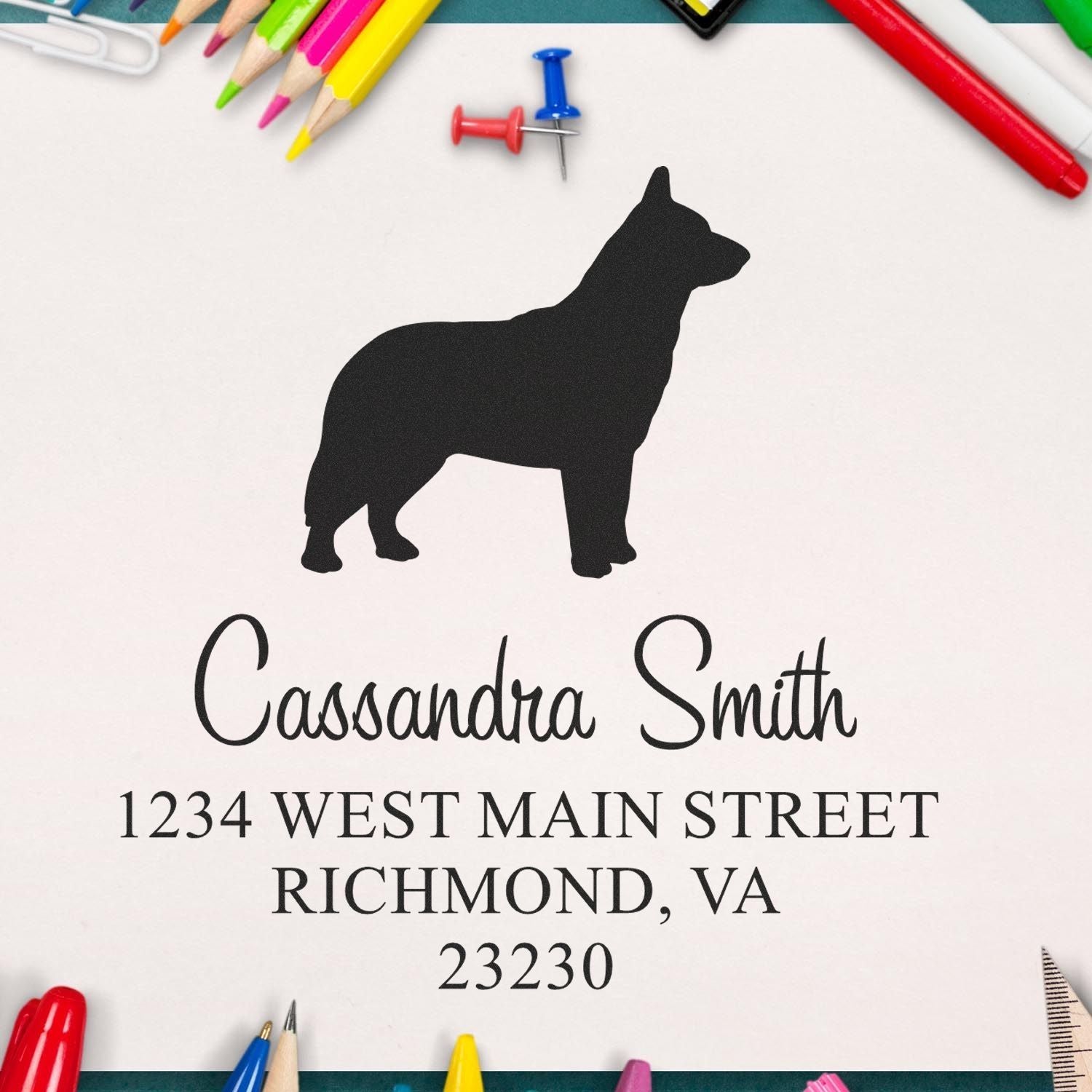 Self-Inking Blue Heeler Customizable Mailing Address Rubber Stamp