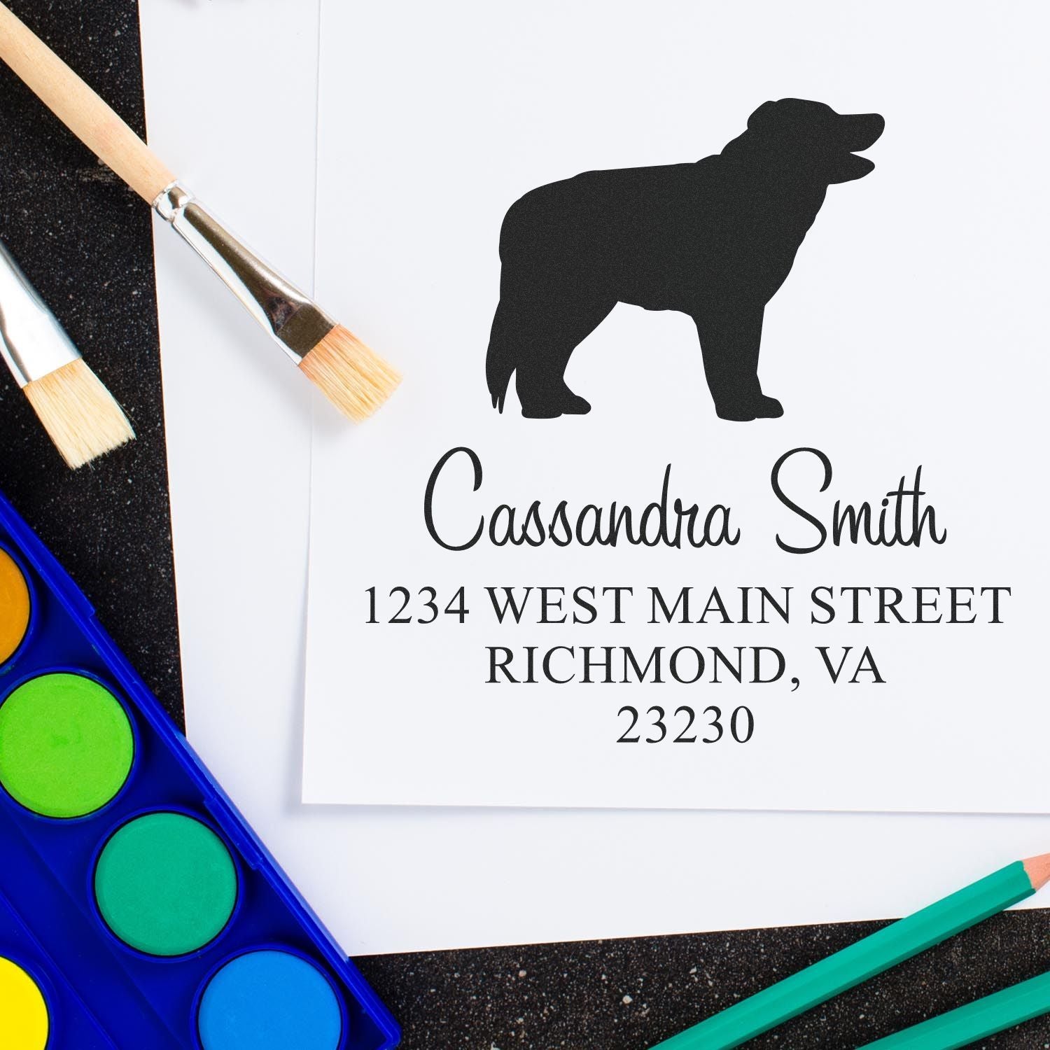 Self-Inking Border Collie Customizable Mailing Address Stamp