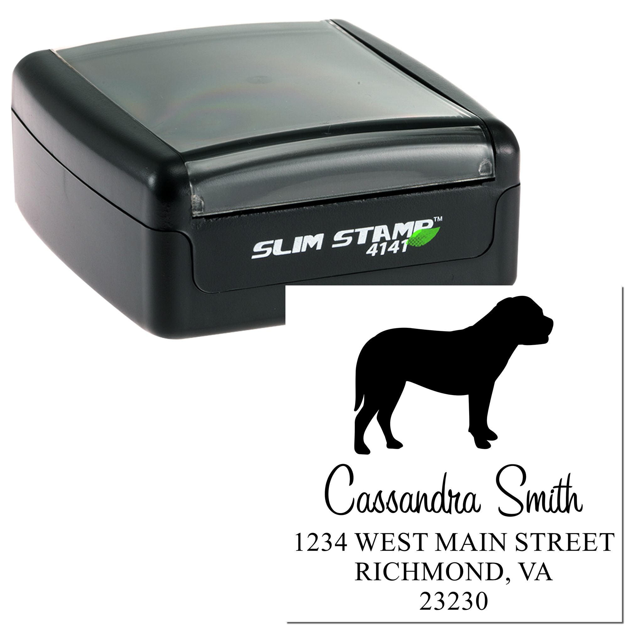 Slim Pre-Inked Bullmastiff Personalizable Mail Stamper