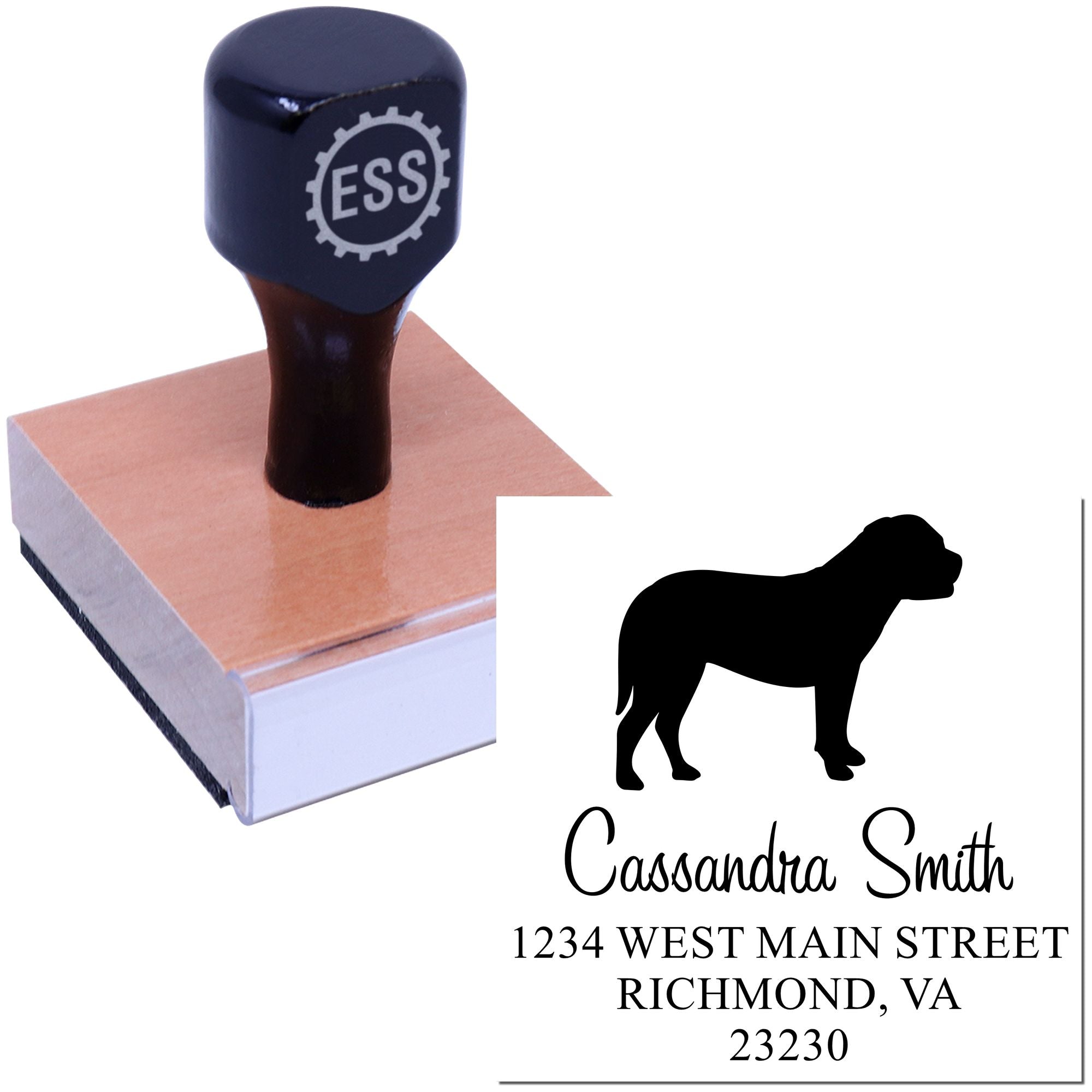 Wood Handle Bullmastiff Address Return Stamp