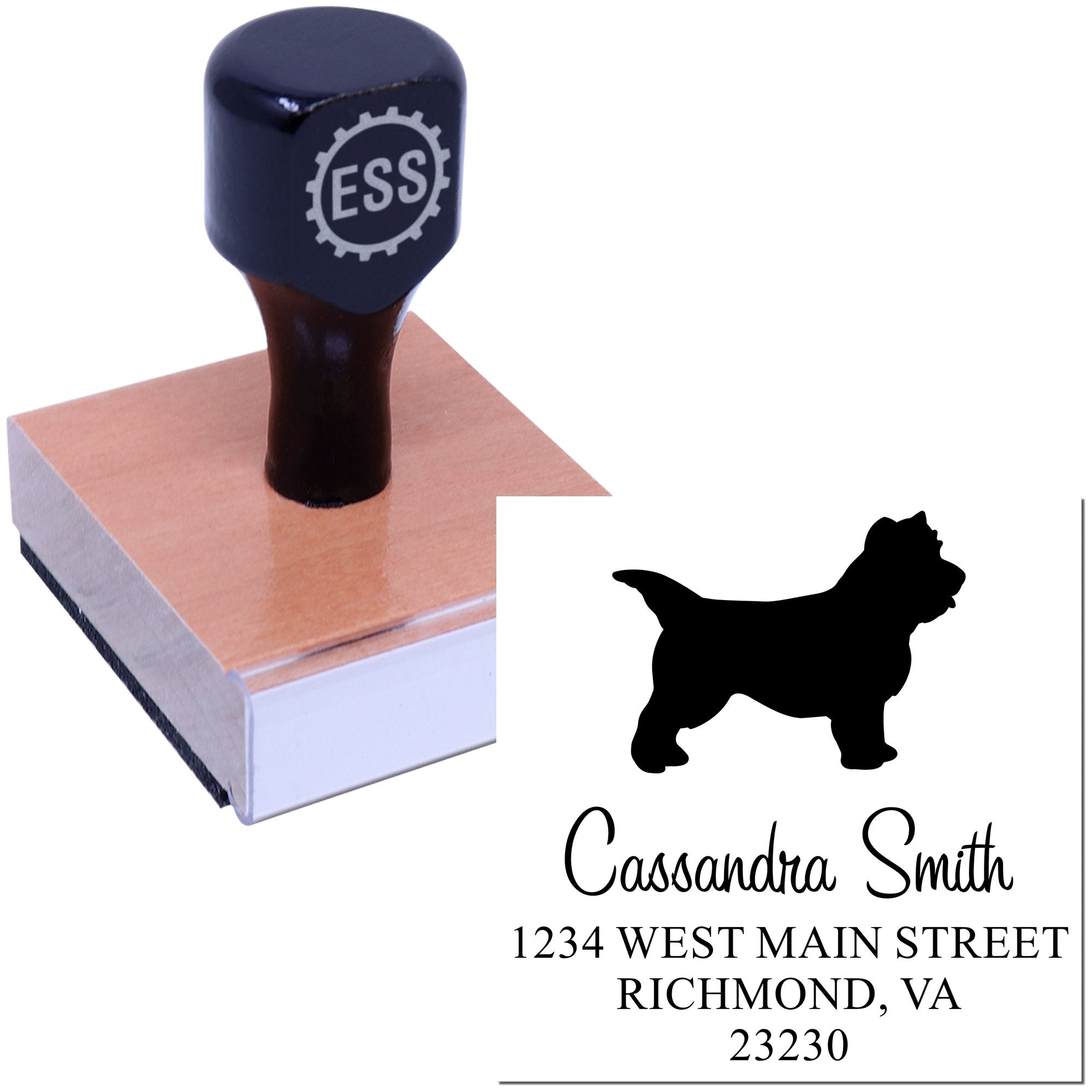 Wood Handle Cairn Terrier Address Return Stamp