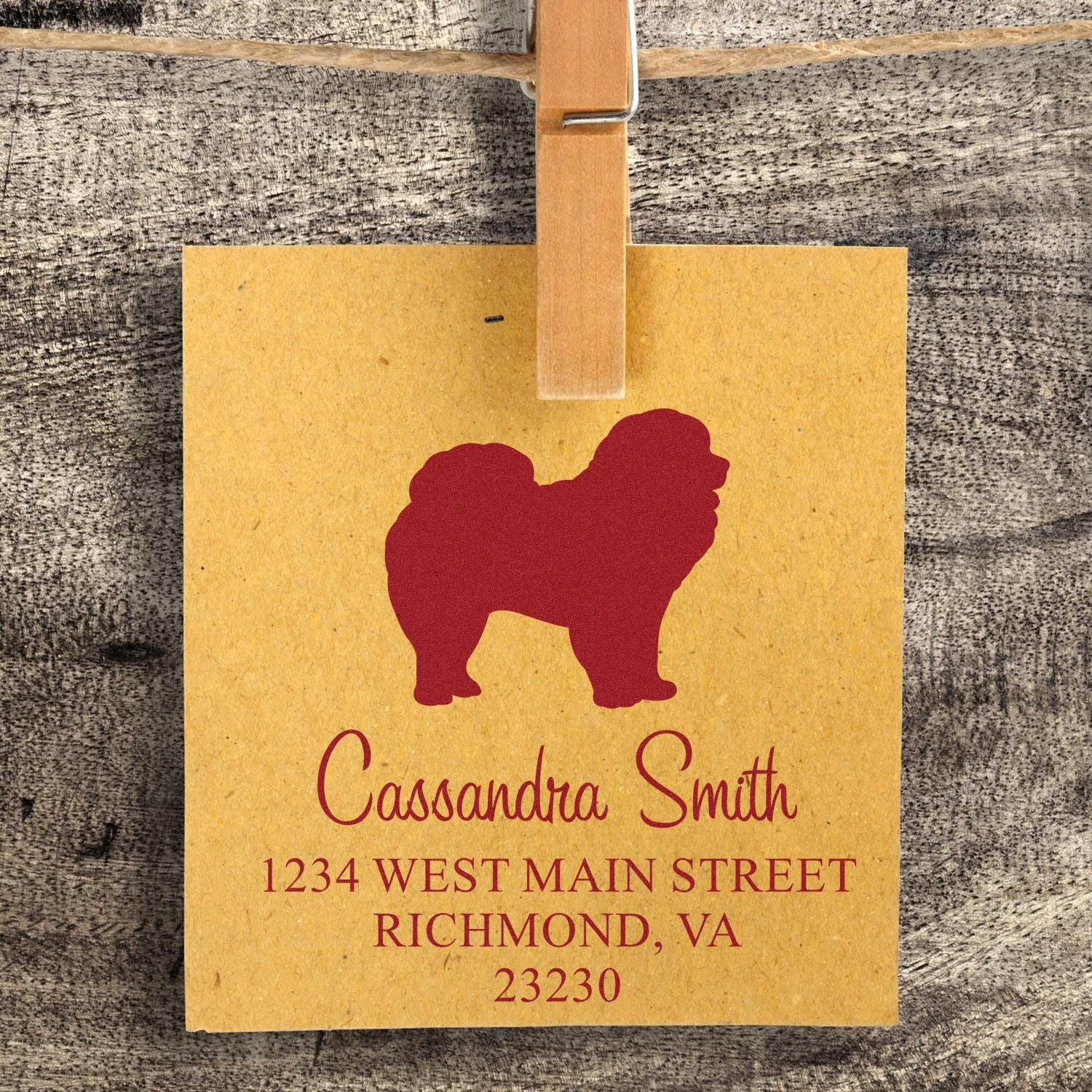 Wood Handle Chow Address Rubber Stamp