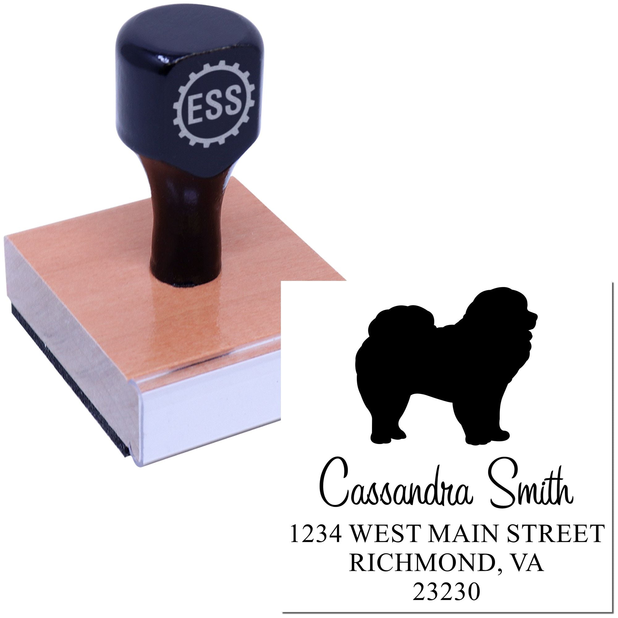 Wood Handle Chow Address Rubber Stamp